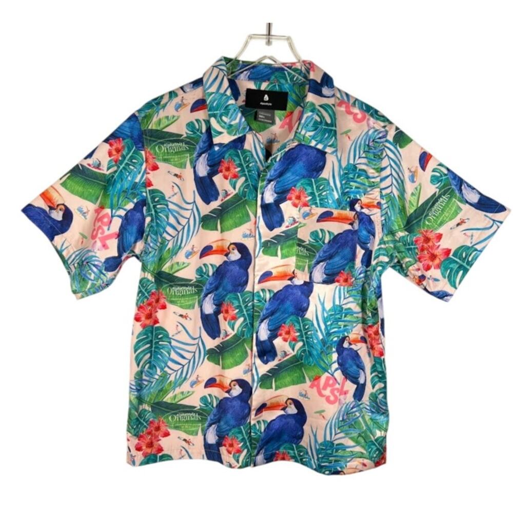 AlphaStyle Men's Tropical Bird Button Down Shirt L Short Sleeve Pocket Summer